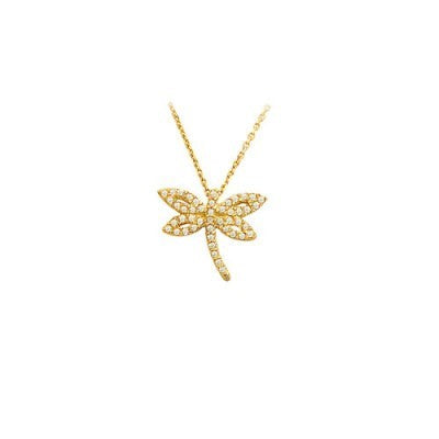 14K Solid Gold Dragonfly Necklace