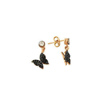 14K Solid Gold Drop Stud Butterfly Earring