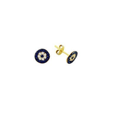 14K Solid Gold Drop Stud Evil Eye Earring