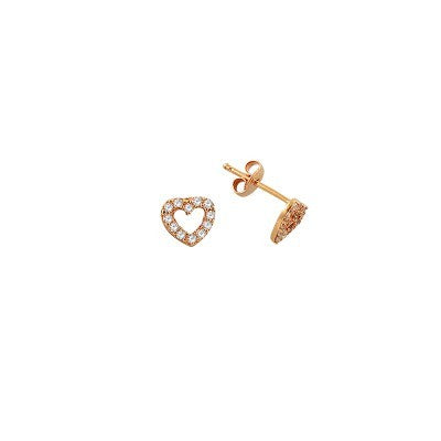 14K Solid Gold Drop Stud Heart Earring