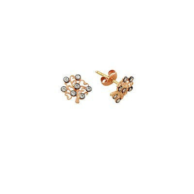 14K Solid Gold Drop Stud Life Tree Earring