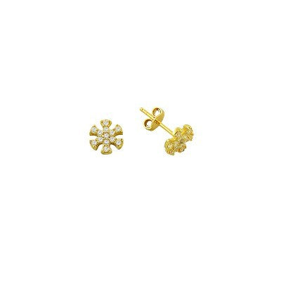 14K Solid Gold Drop Stud Snowflake Earring