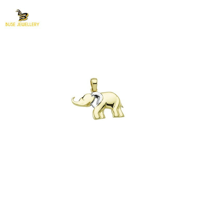 14K Solid Gold Elephant Charm Pendant