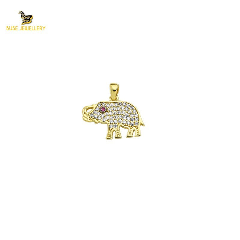 14K Solid Gold Elephant Charm Pendant