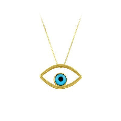 14K Solid Gold Evil Eye Necklace