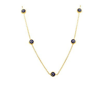 14K Solid Gold Evil Eye Necklace