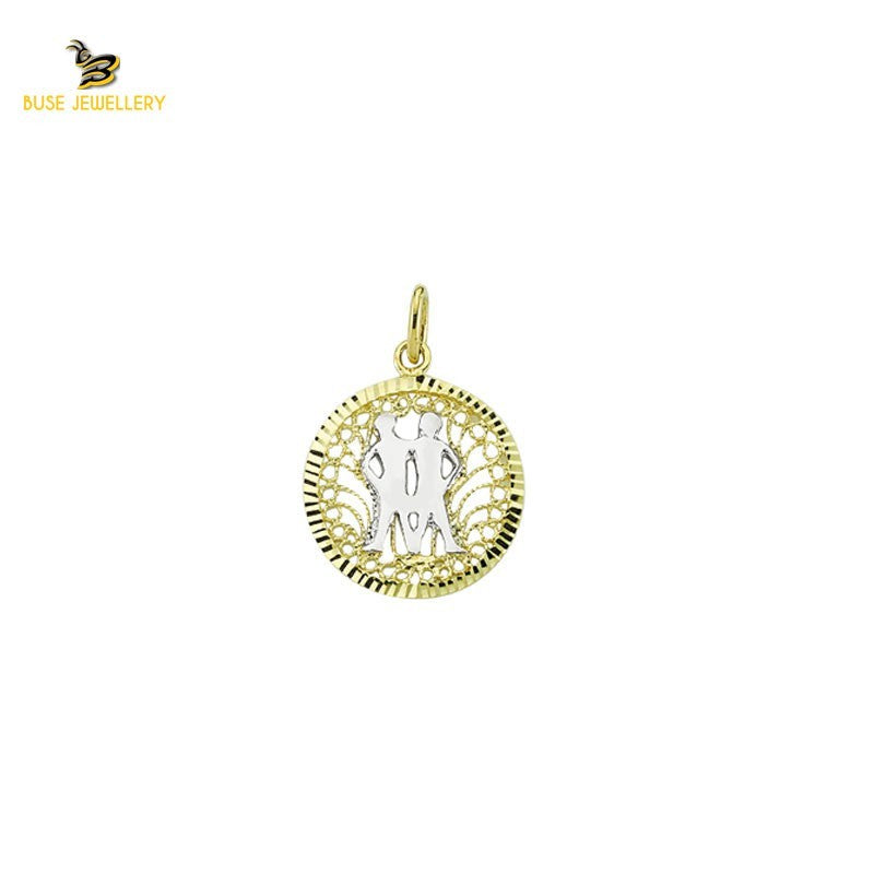 14K Solid Gold Gemini Charm Pendant