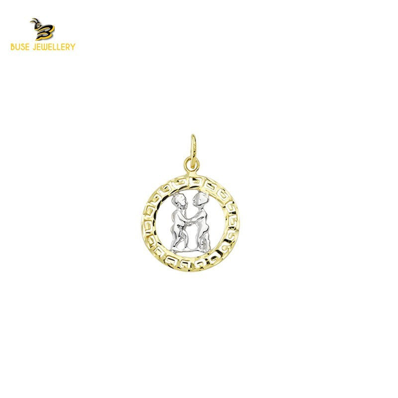 14K Solid Gold Gemini Charm Pendant