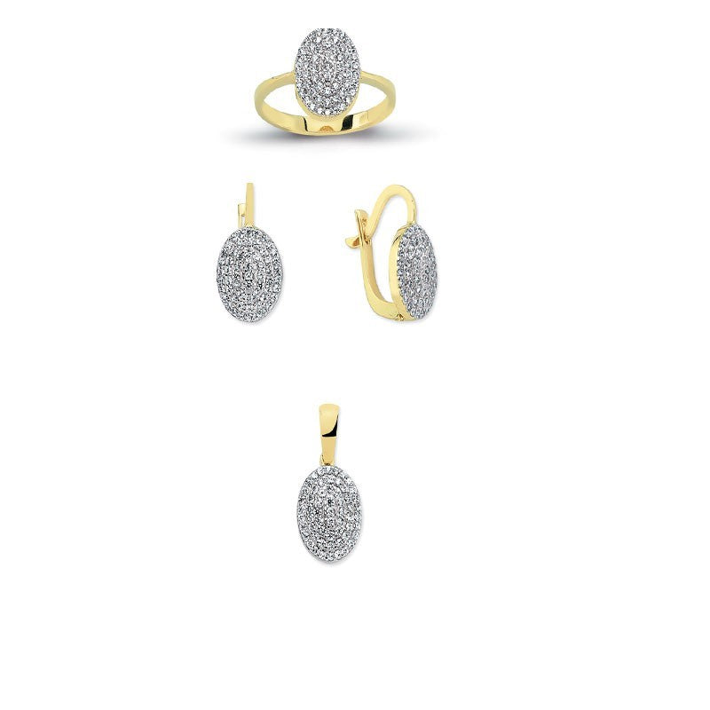 14K Solid Gold Gemstone Cz Design Set