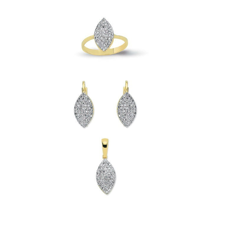 14K Solid Gold Gemstone Cz Design Set