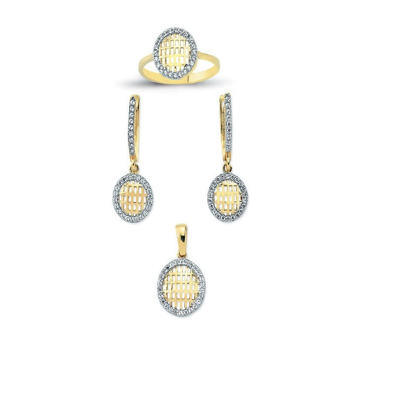 14K Solid Gold Gemstone Cz Design Set