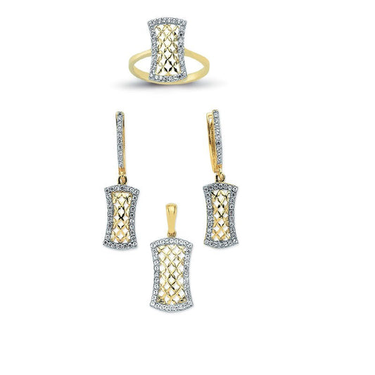 14K Solid Gold Gemstone Cz Design Set