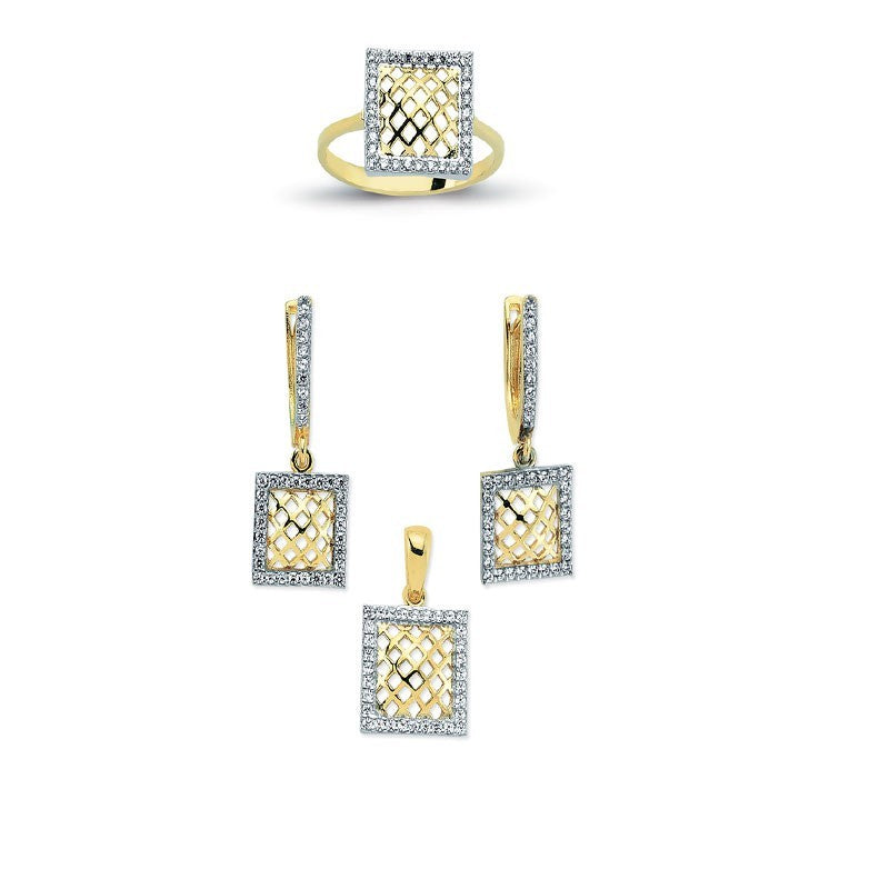 14K Solid Gold Gemstone Cz Design Set