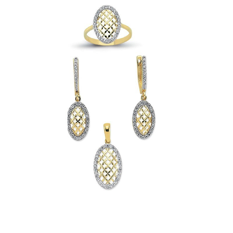 14K Solid Gold Gemstone Cz Design Set