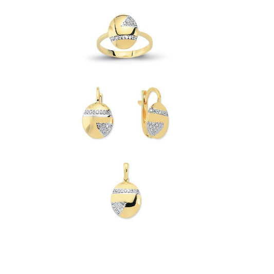 14K Solid Gold Gemstone Cz Design Set