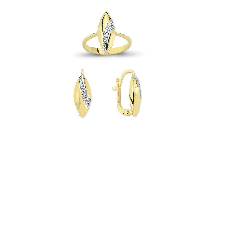 14K Solid Gold Gemstone Cz Design Set