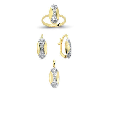 14K Solid Gold Gemstone Cz Design Set