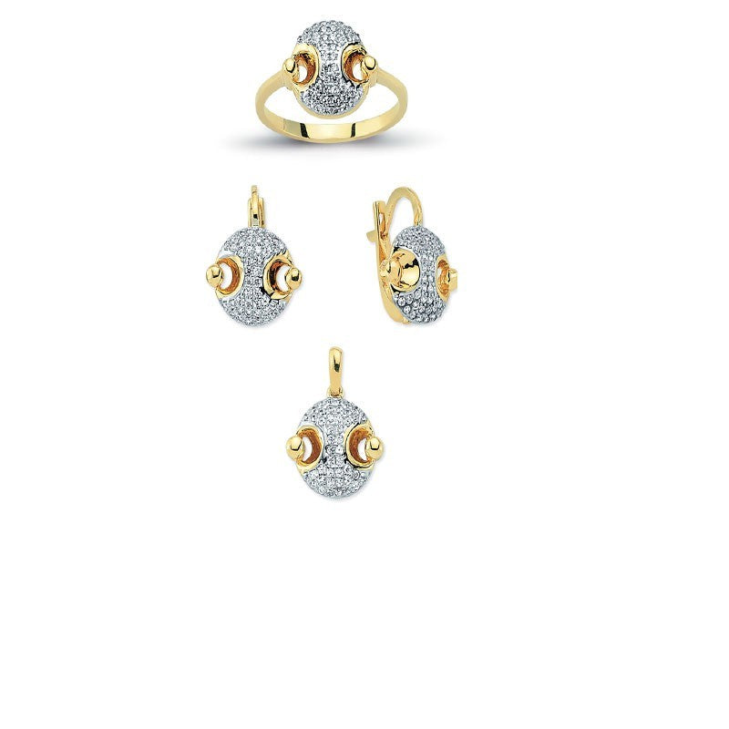 14K Solid Gold Gemstone Cz Design Set