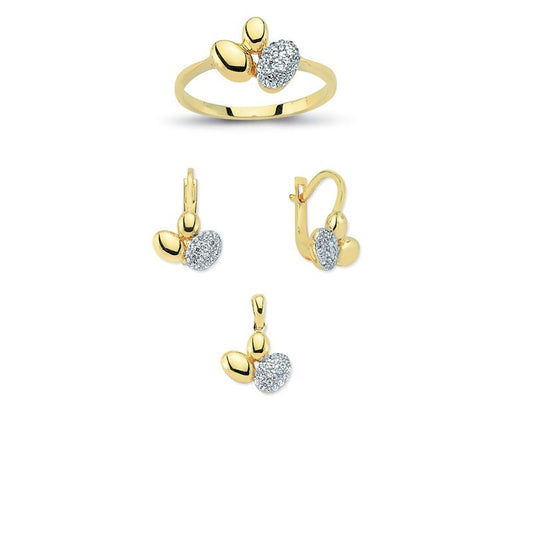 14K Solid Gold Gemstone Cz Design Set