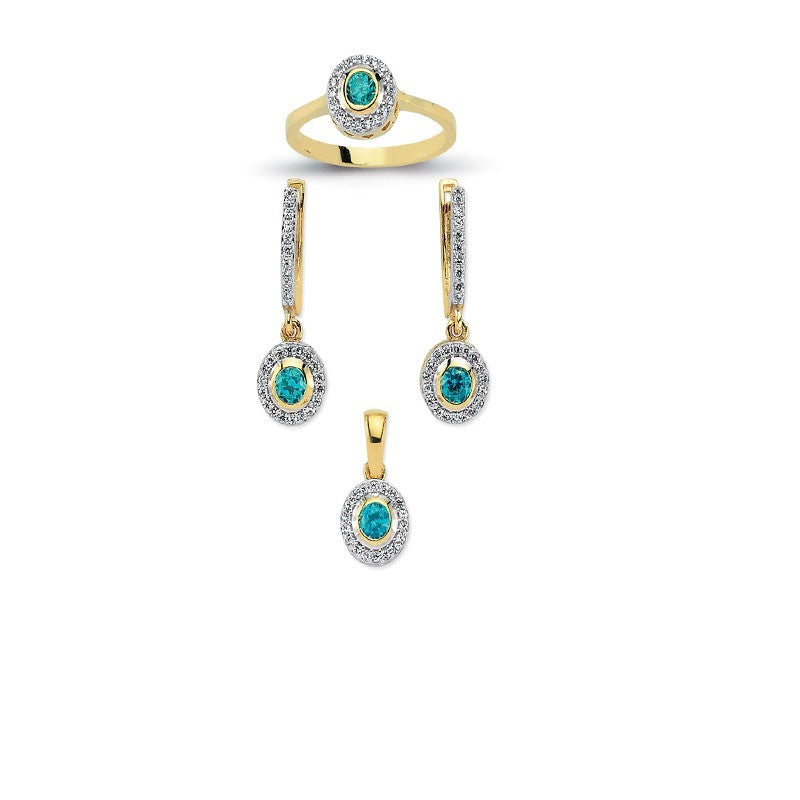 14K Solid Gold Gemstone Cz Design Set