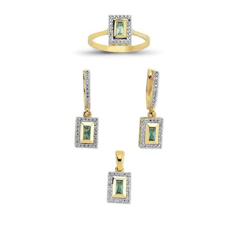 14K Solid Gold Gemstone Cz Design Set