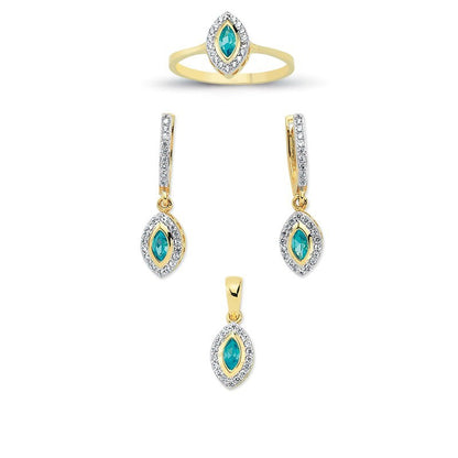 14K Solid Gold Gemstone Cz Design Set