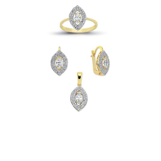 14K Solid Gold Gemstone Cz Design Set