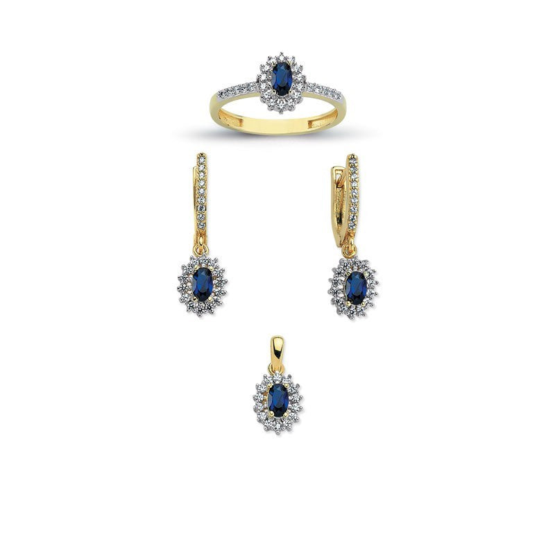 14K Solid Gold Gemstone Cz Design Set