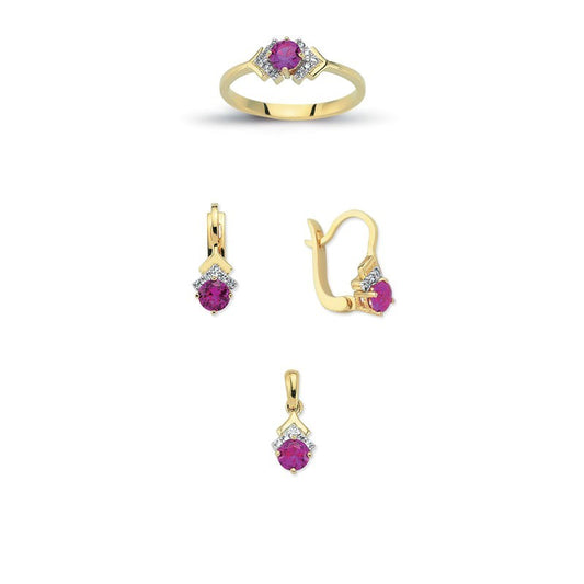 14K Solid Gold Gemstone Cz Design Set