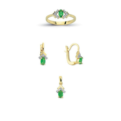 14K Solid Gold Gemstone Cz Design Set