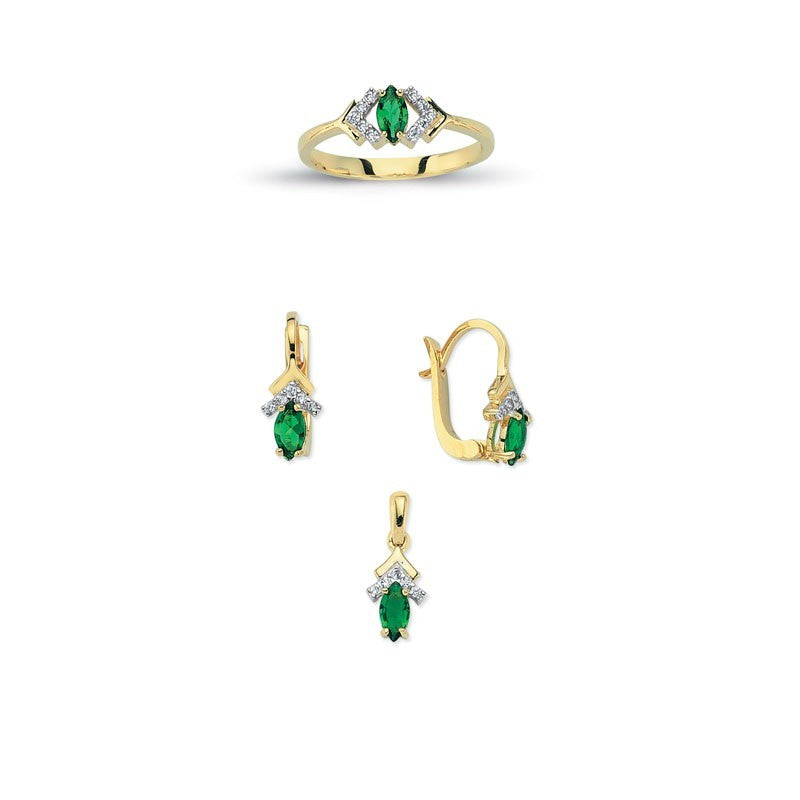 14K Solid Gold Gemstone Cz Design Set