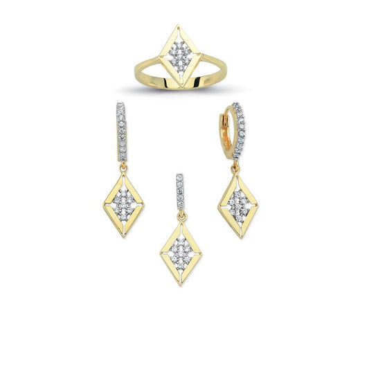 14K Solid Gold Gemstone Cz Design Set