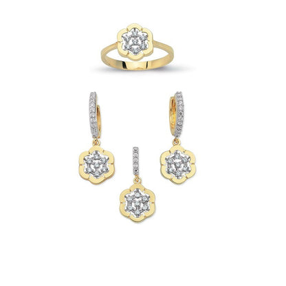 14K Solid Gold Gemstone Cz Design Set