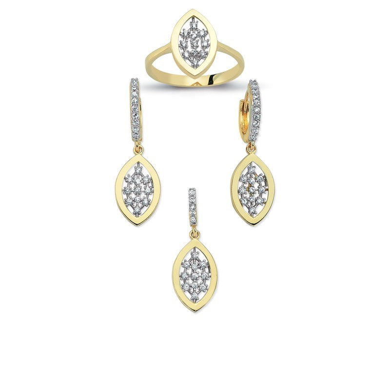 14K Solid Gold Gemstone Cz Design Set