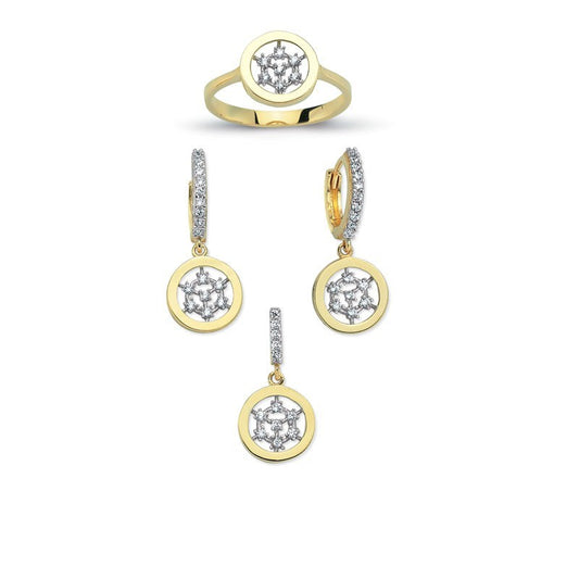 14K Solid Gold Gemstone Cz Design Set