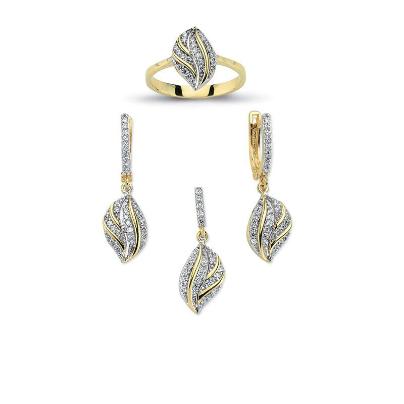 14K Solid Gold Gemstone Cz Design Set