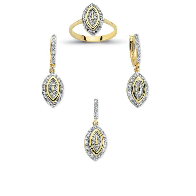 14K Solid Gold Gemstone Cz Design Set