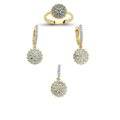 14K Solid Gold Gemstone Cz Design Set