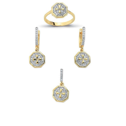 14K Solid Gold Gemstone Cz Design Set