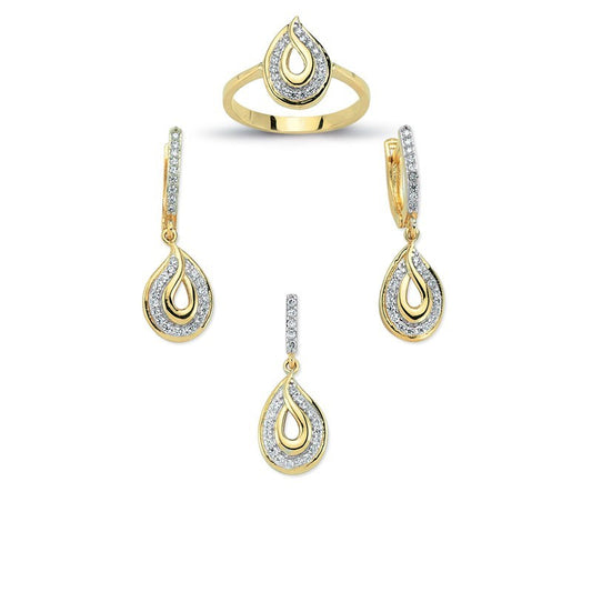 14K Solid Gold Gemstone Cz Design Set