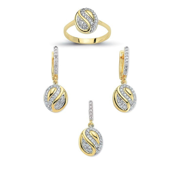 14K Solid Gold Gemstone Cz Design Set