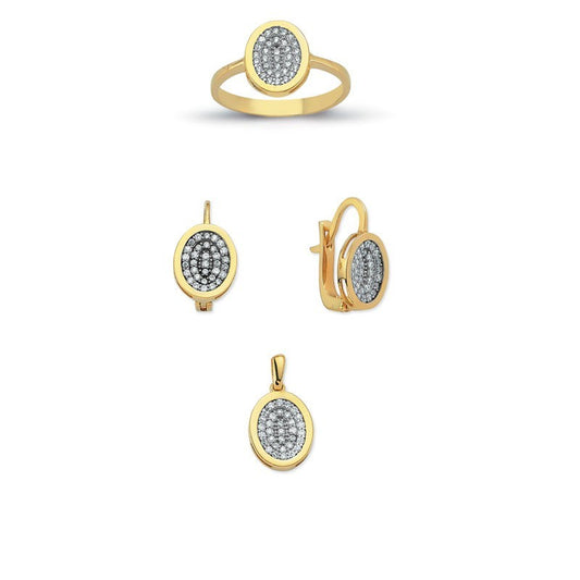 14K Solid Gold Gemstone Cz Design Set