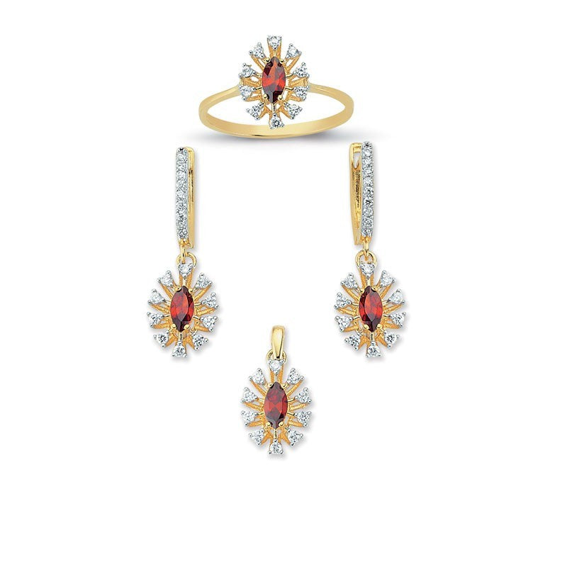 14K Solid Gold Gemstone Cz Design Set