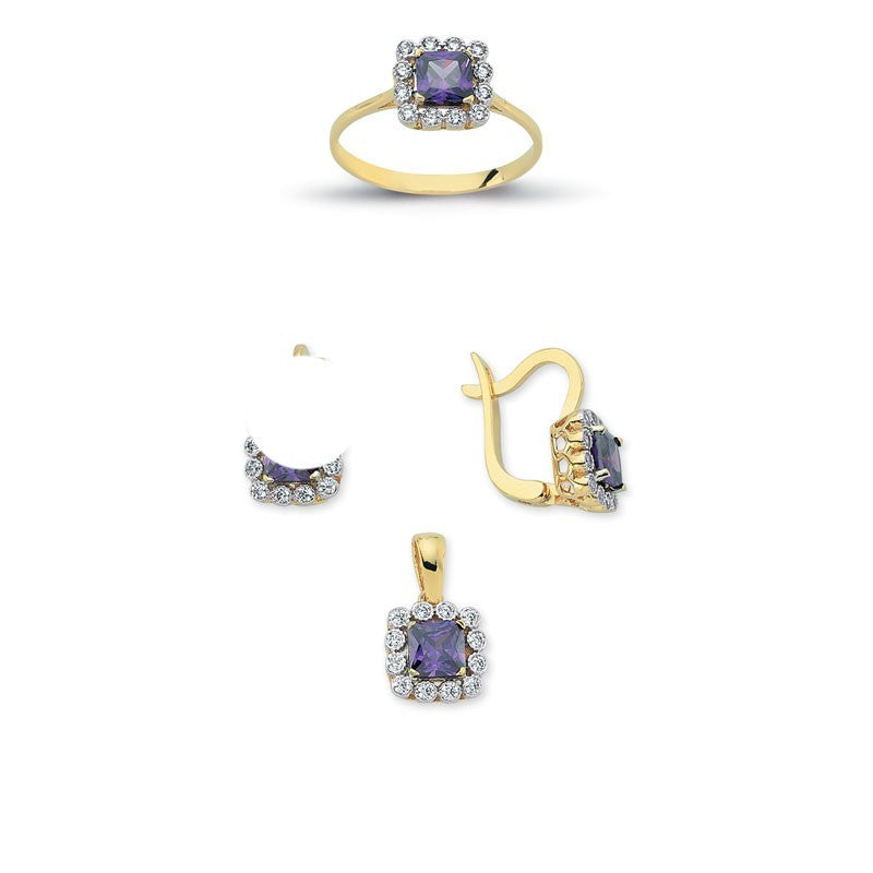 14K Solid Gold Gemstone Cz Design Set