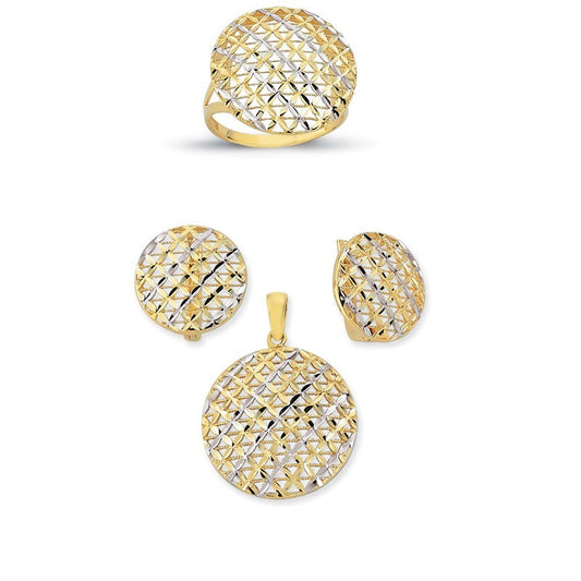 14K Solid Gold Gemstone Cz Design Set