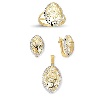 14K Solid Gold Gemstone Cz Design Set