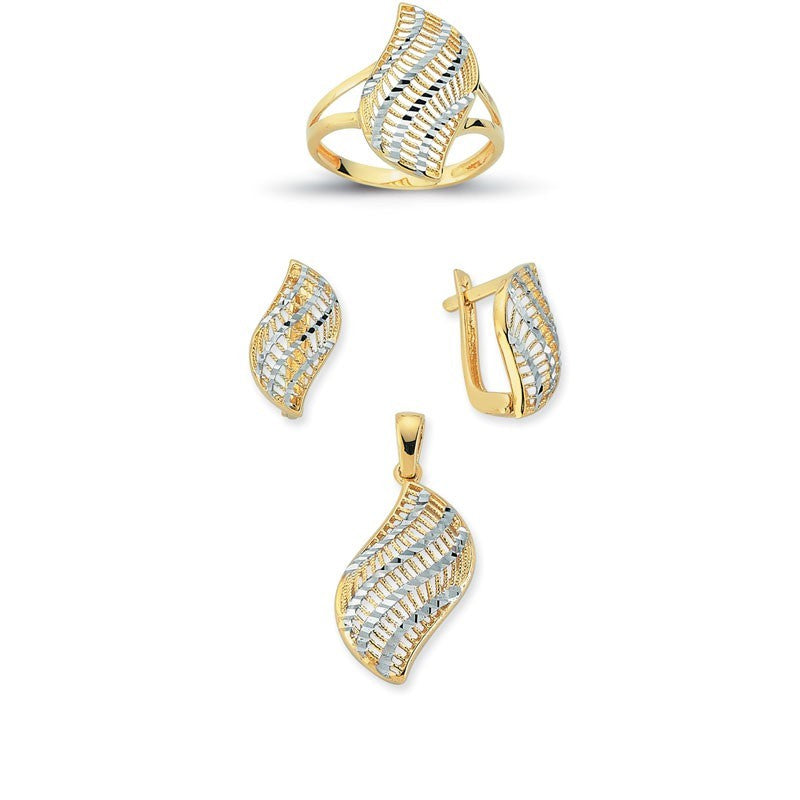 14K Solid Gold Gemstone Cz Design Set