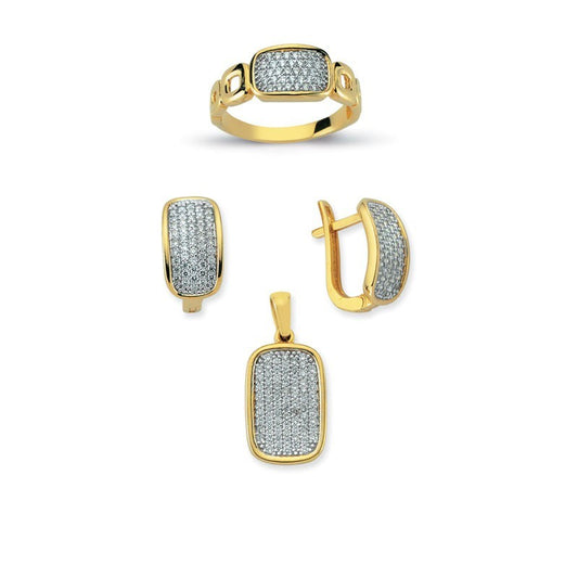 14K Solid Gold Gemstone Cz Design Set