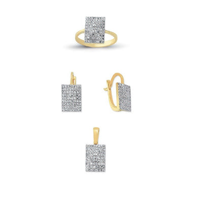 14K Solid Gold Gemstone Cz Design Set