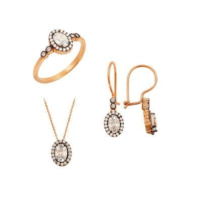 14K Solid Gold Gemstone Cz Diamond Set